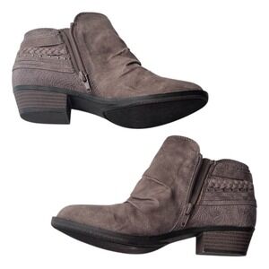 Maurices Taupe Faux Suede Ankle Boots Size 6.5 Braided Studded Side Zip Low Heel